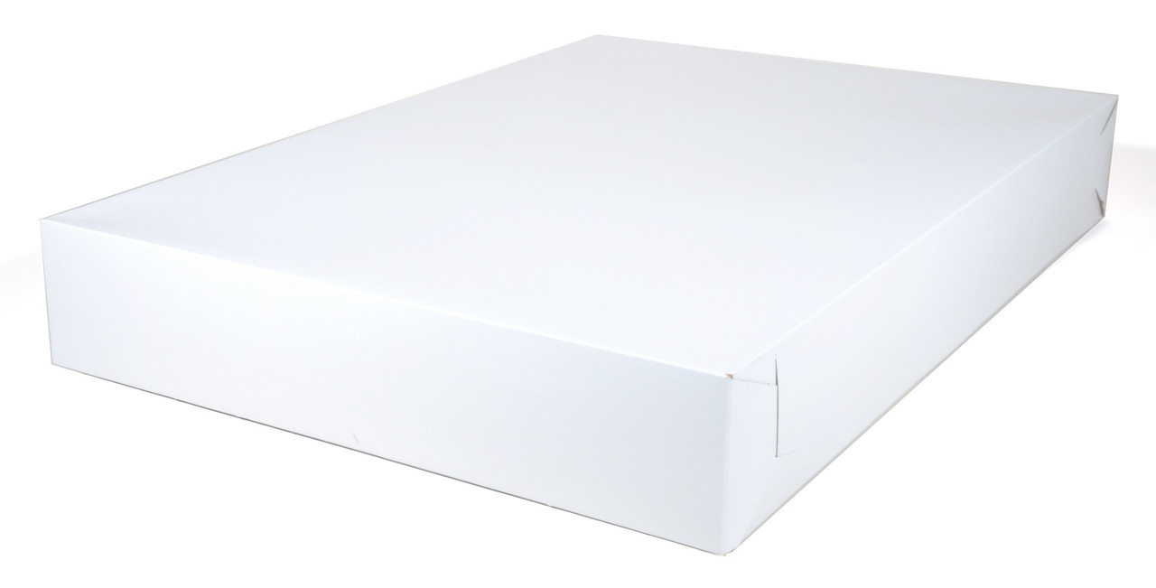 Cake Box Bottom Full Size 28X20X4 IN Clay-Coated Kraft Board White Kraft Rectangle Lock Corner 50/Bundle