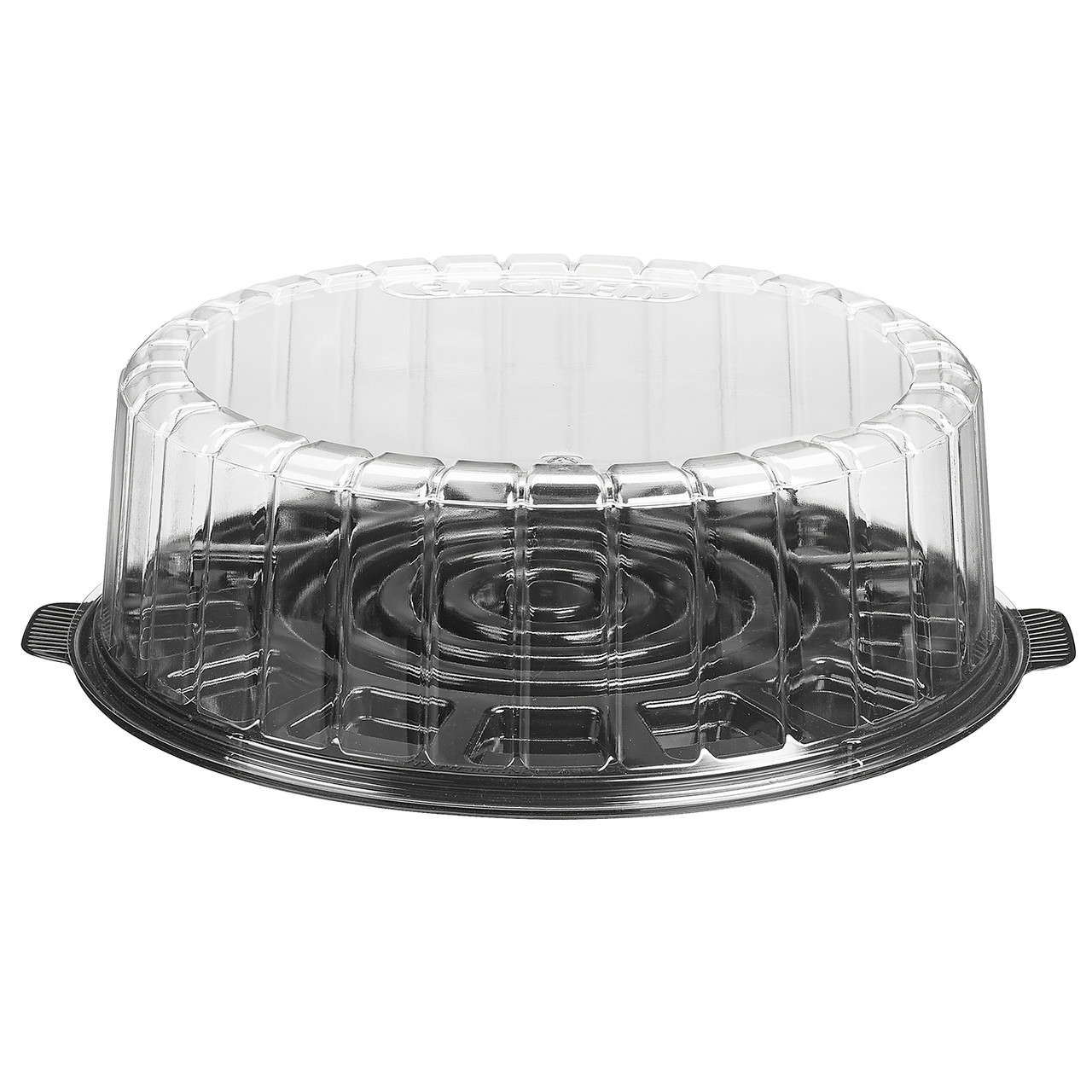Essentials EZ Open® Cake Container & Lid Combo With Dome Lid 1 Layer 12.125X13.375X4 IN RPET Black Clear Round 50/Case