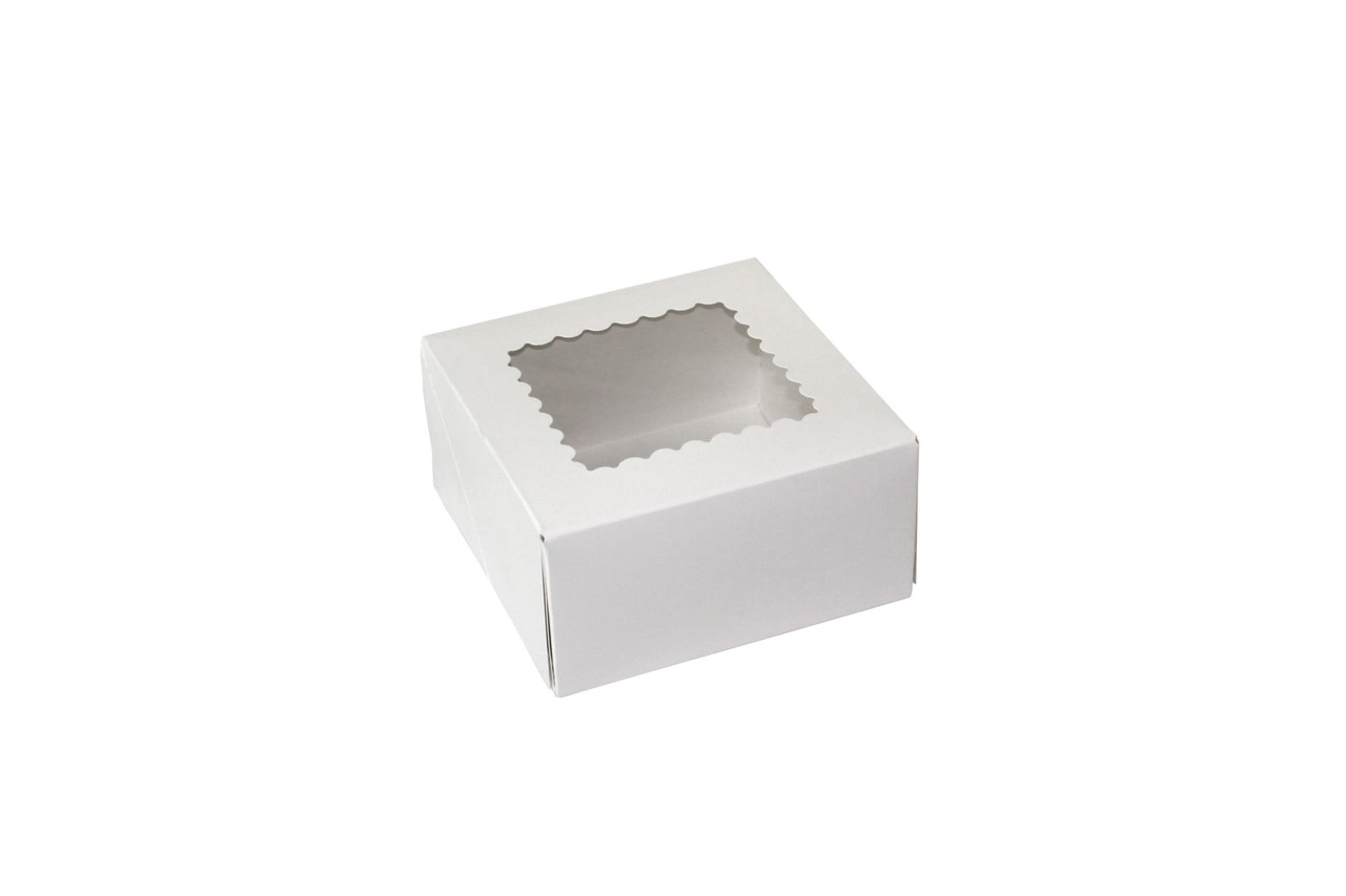 Bakery Box 6X6X3 IN Paperboard White 6 Corner 1-Piece Automatic With Window 200/Case