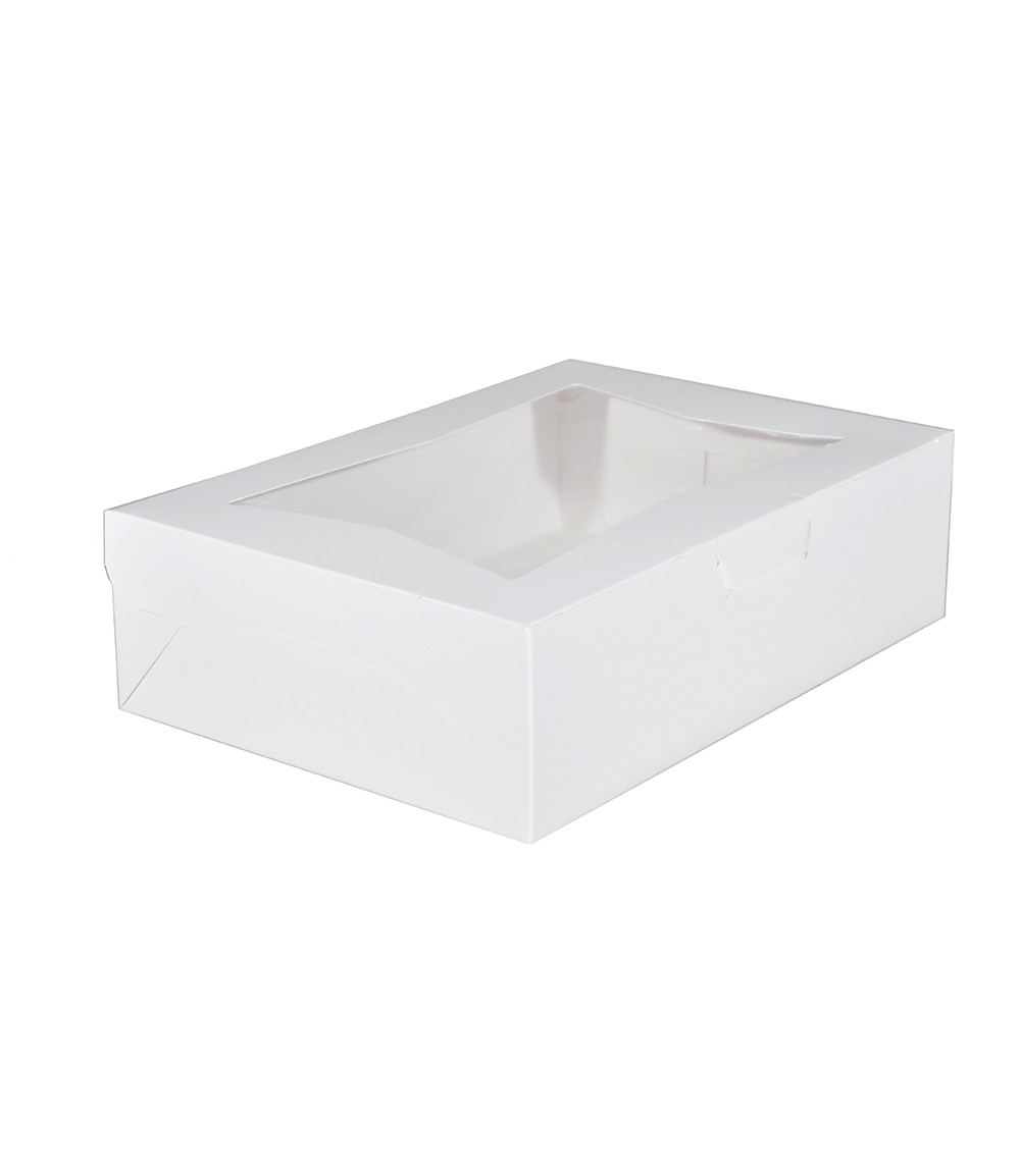 Bakery Box 14X10X4 IN SBS Paperboard White Rectangle Lock Corner With Window 100/Case