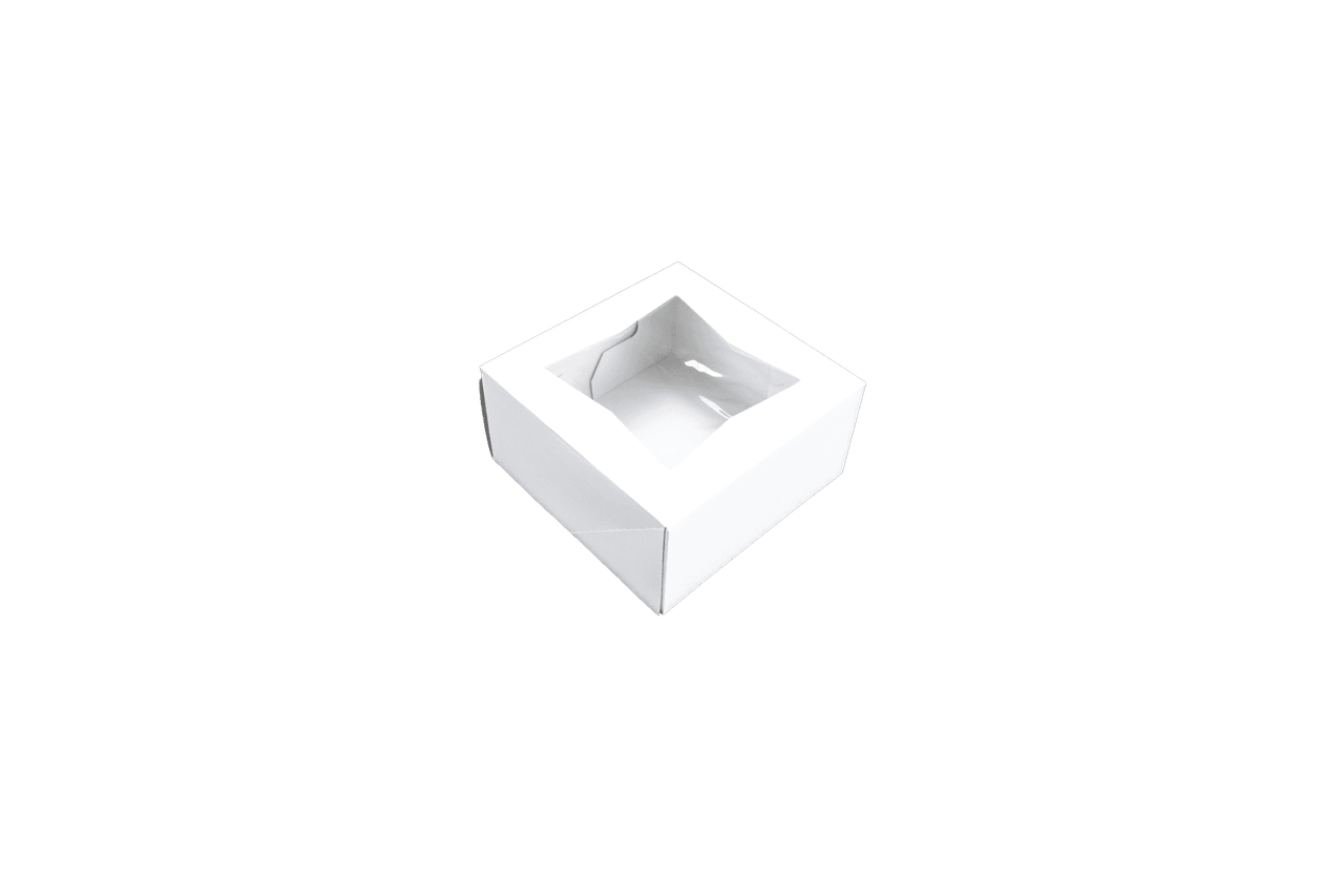 Bakery Box 6X6X3 IN SBS Paperboard White Square Lock Corner Tuck Top With Window 200/Case