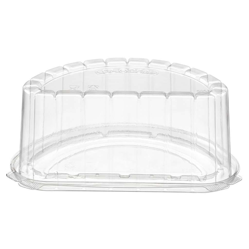 Essentials Cake Half Container & Lid Combo 8IN Cake With Dome Lid 10.8125X6.5X4.5 IN RPET Black Clear Round 100/Case