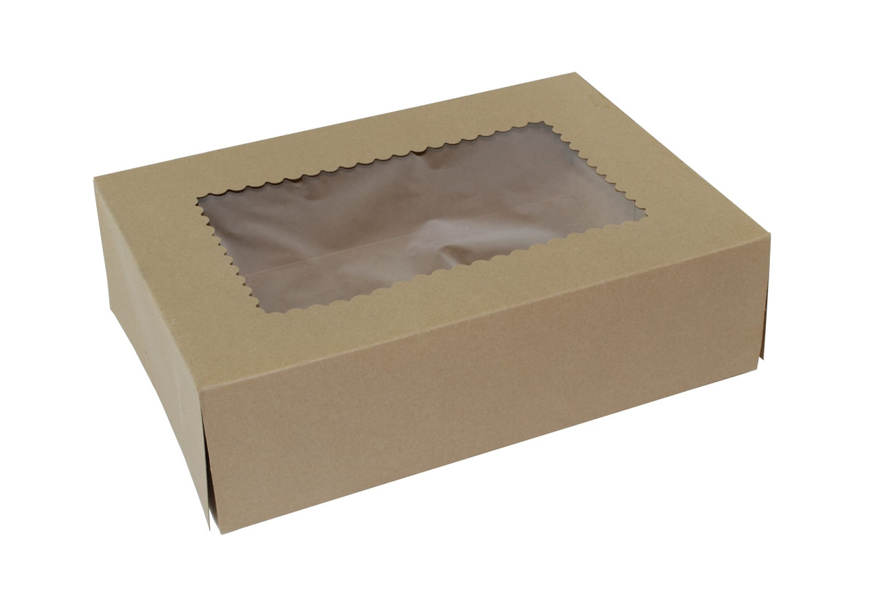 Bakery Box 19X14X4 IN Paperboard Kraft 4 Corner 1-Piece Automatic With Window 50/Case