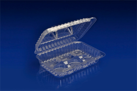 Cupcake Hinged Container 6 Compartment Clear Rectangle Low & Slim Profile 300/Case
