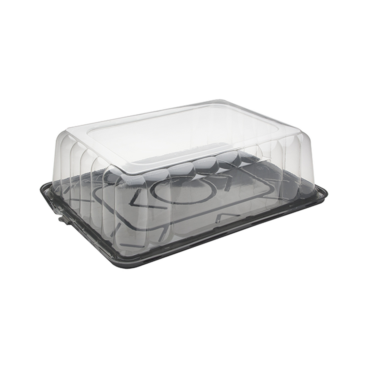 1/8 Sheet Cake Container & Lid Combo With Rosedome Lid 11X9X4.25 IN PET Clear Black 50/Case