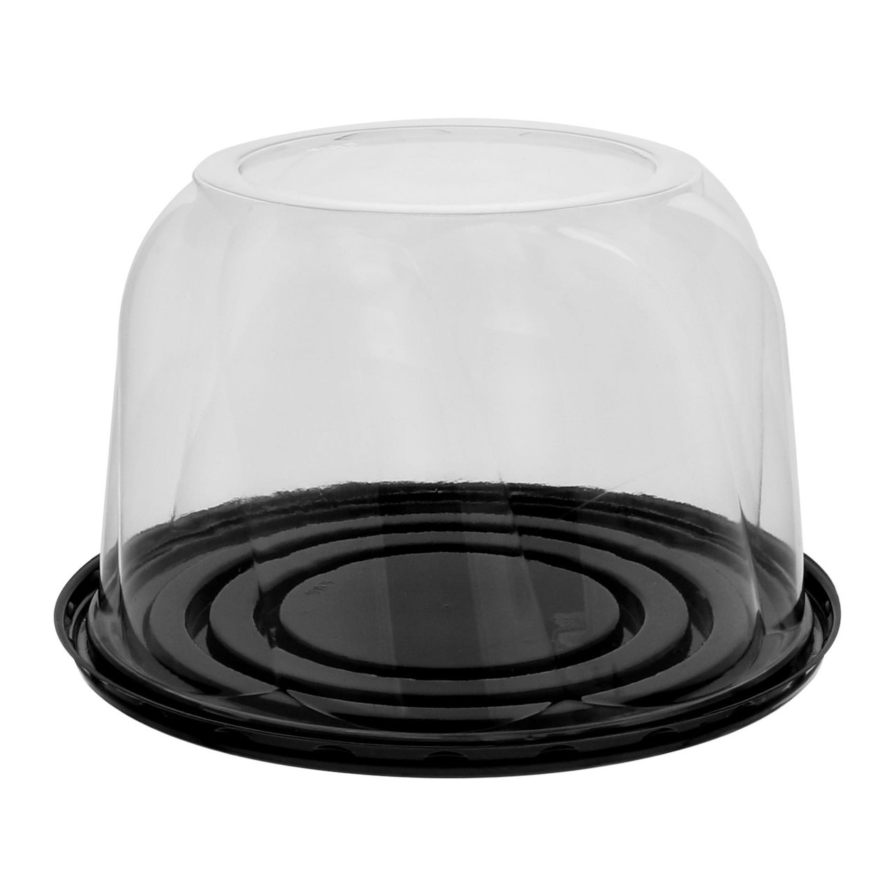 Cake Container & Lid Combo With Dome Lid 5.25 IN PET Clear Black Round Swirl 100/Case