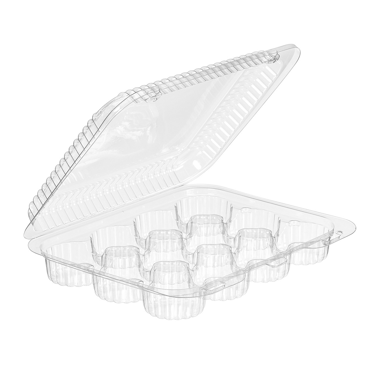 Essentials SureLock Mini Muffin Hinged Container With Dome Lid 8.6875X7.125X1.9375 IN 12 Compartment RPET Clear Rectangle Shallow 250/Case