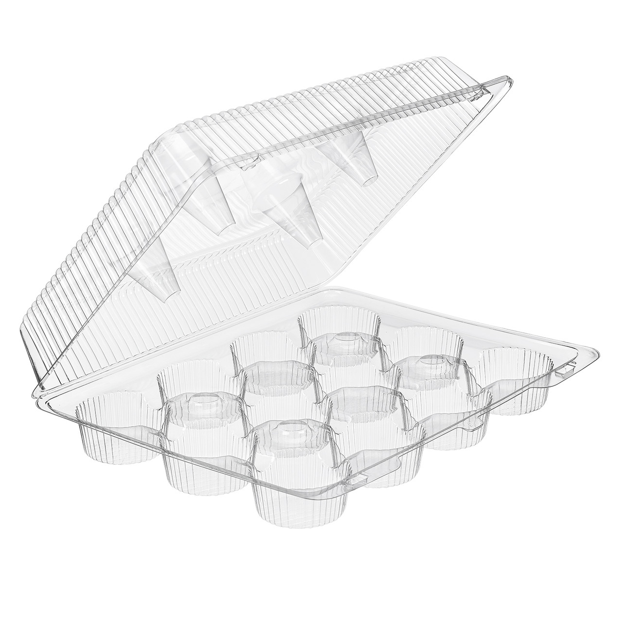 Essentials SureLock Cupcake Hinged Container With Dome Lid 12.9375X10.25X3.375 IN 12 Compartment RPET Clear Rectangle 100/Case