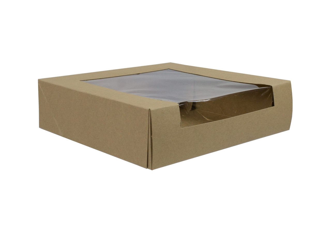 VIEWit Bakery Box 9X9X2.5 IN Kraft 4 Corner Beers Waterfall With Window 150/Case