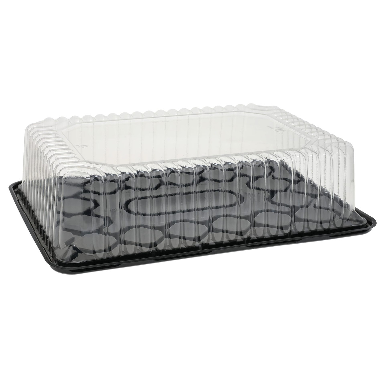 Bakery Container & Lid Combo With Dome Lid 1/4 Size 14.5X10.75X3.75 IN PET Black Clear Fluted 50/Case