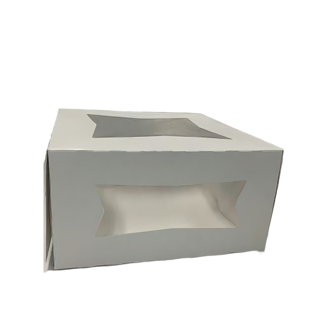 Bakery Box 8X8X4 IN SBS Paperboard White Square Tuck Top 4 Corner Beers Automatic With Window 150/Bundle