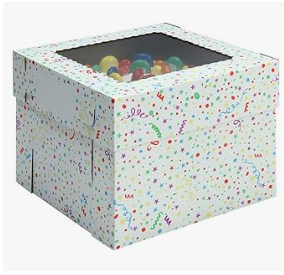 Cake Box 12X12X8 IN White Kraft E-Flute With Window 25/Case