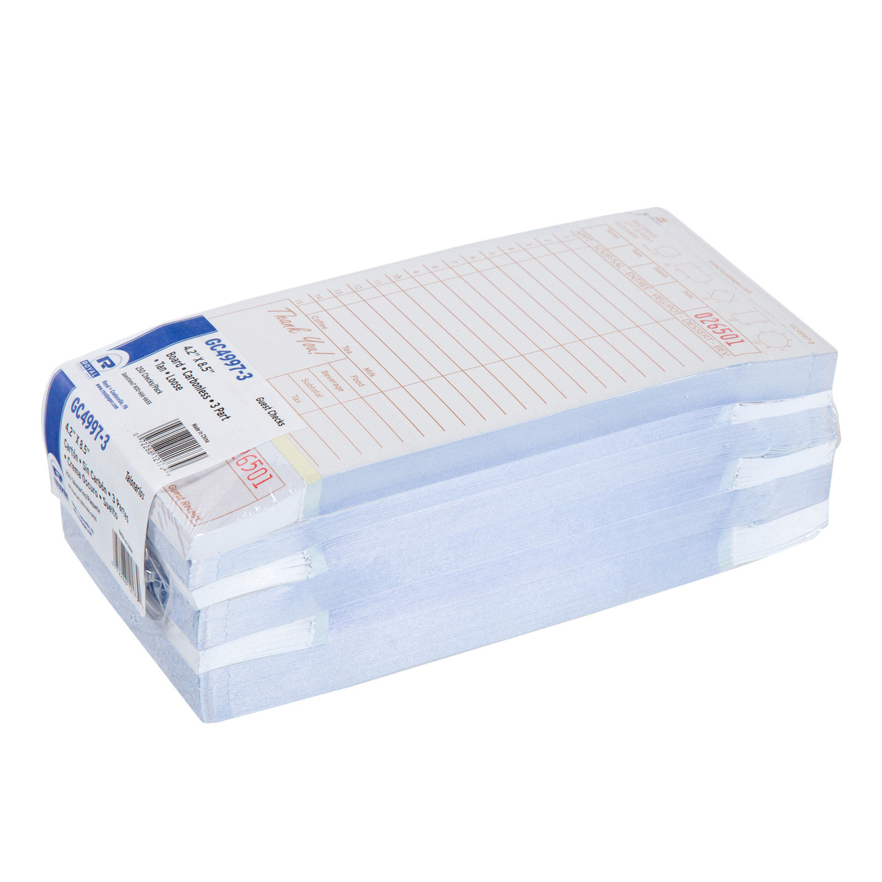 Guest Check 8.5X4.2 IN Tan Carbonless 3 Part 15 Line 250 Count/Pack 8 Packs/Case 2000 Count/Case