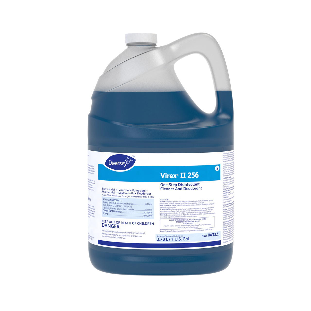 Virex® II 256 Mint One-Step Disinfectant Deodorizer 1 GAL Multi Surface Liquid Concentrate Quat 4/Case