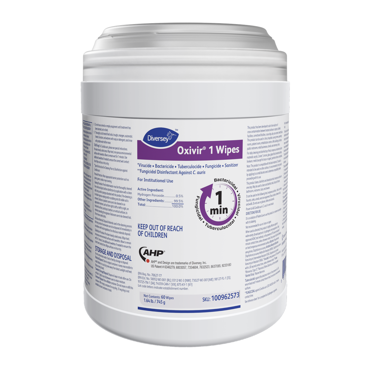 Oxivir® 1 One-Step Disinfectant Multi Surface Wipe Accelerated Hydrogen Peroxide (AHP®) 60 Count/Pack 12 Packs/Case