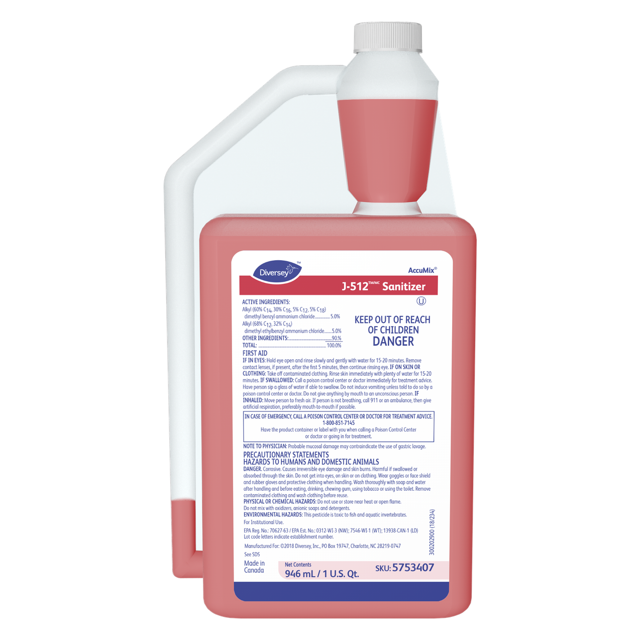 J-512 Sanitizer 32 FLOZ Multi Surface Liquid Concentrate Quat Kosher 6/Case