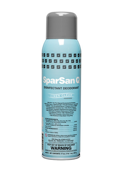 SparSan Q® Disinfectant Deodorant Linen Clean Fragrance One-Step 20 FLOZ Multi Surface Alkaline Aerosol RTU 12/Case