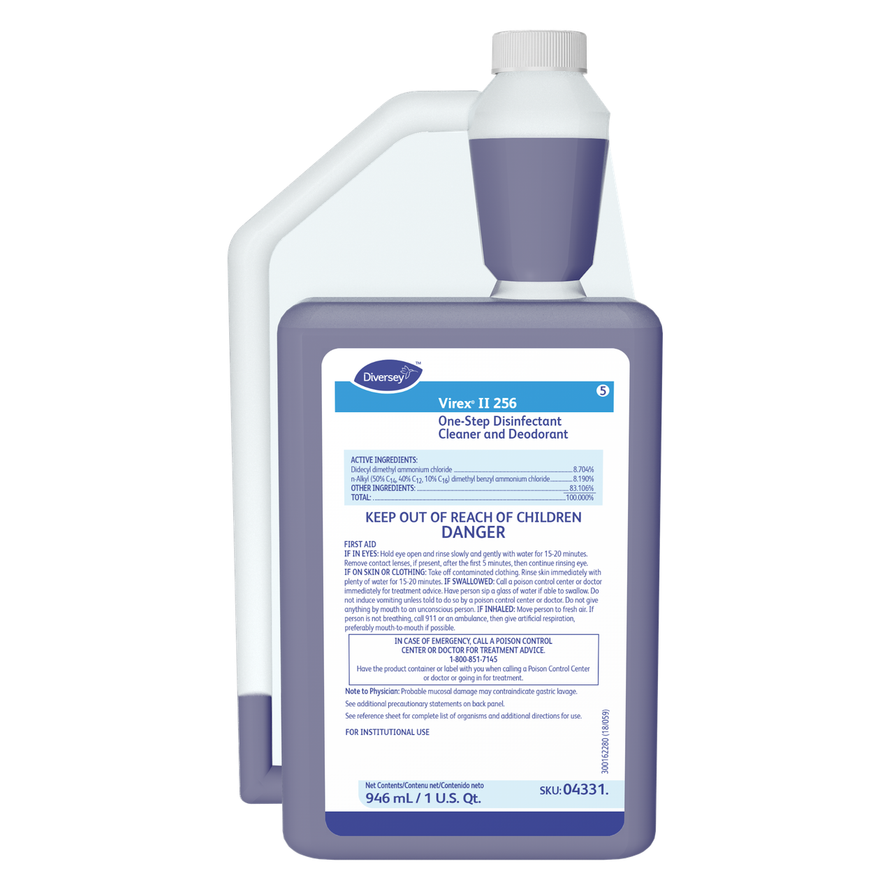 Virex® II 256 Mint One-Step Disinfectant Deodorizer 32 FLOZ Multi Surface Liquid Concentrate Quat 6/Case