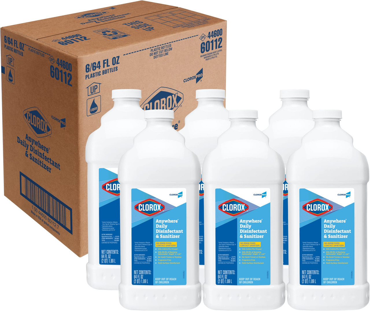Clorox Pro Anywhere Disinfectant & Sanitizer 64 OZ Sprayer Devices Food Contact Liquid No Rinse 6/Case