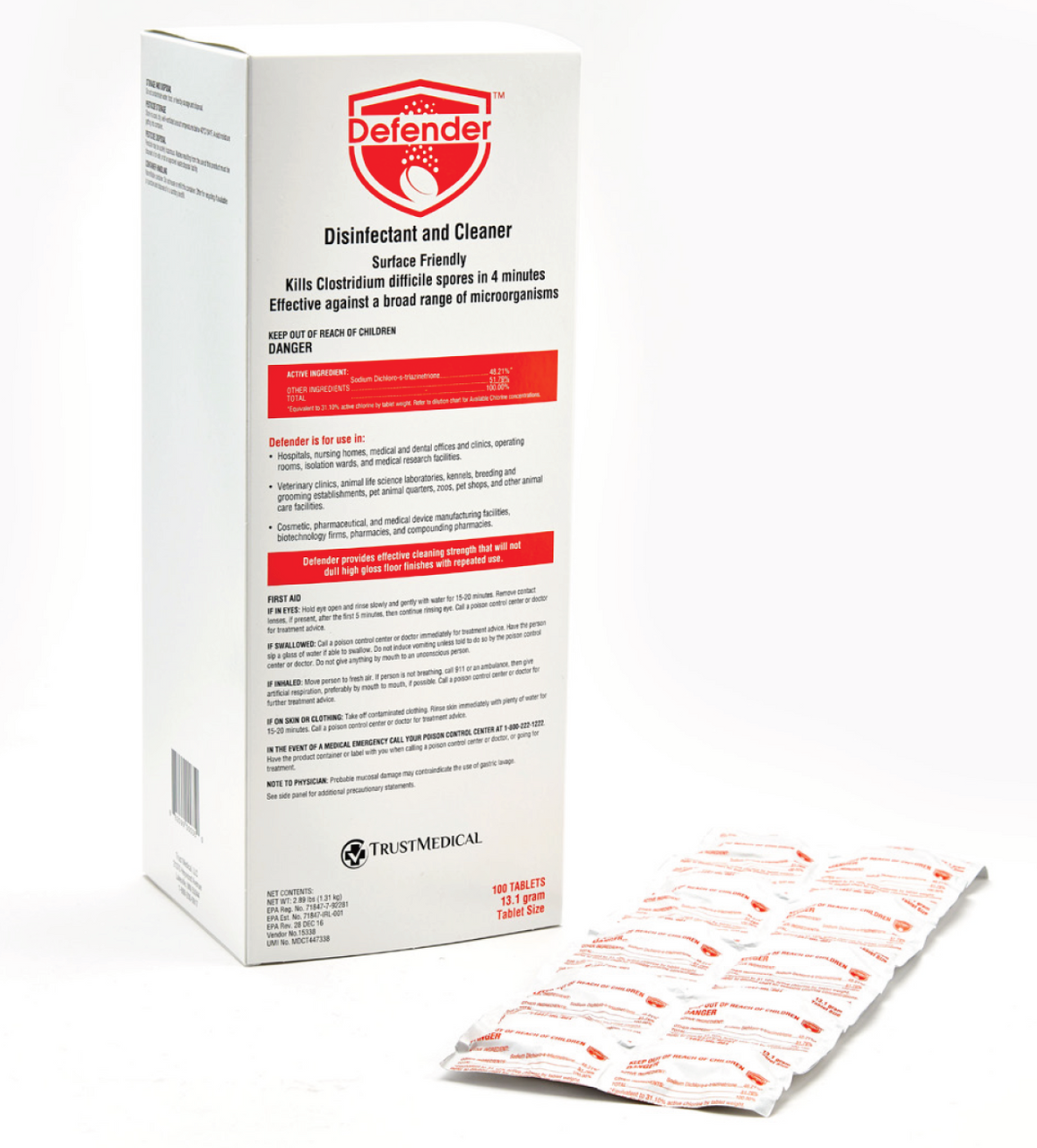 Defender® Mild Scent Disinfectant Cleaner Multi Surface Tablet Sporicidal 100 Count/Pack 5 Packs/Case 500 Count/Case