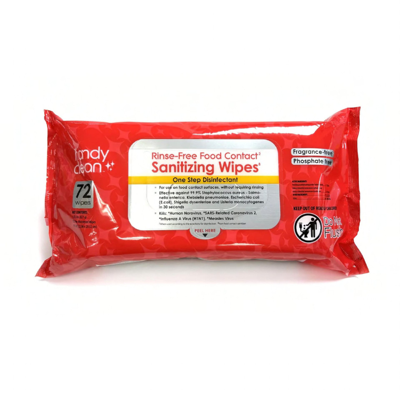 HandyClean® Sanitizer  10.5X7.75 IN Cloth Wipe Pre-Moistened Rinse-Free Food Contact Surface Safe 72 Count/Pack
