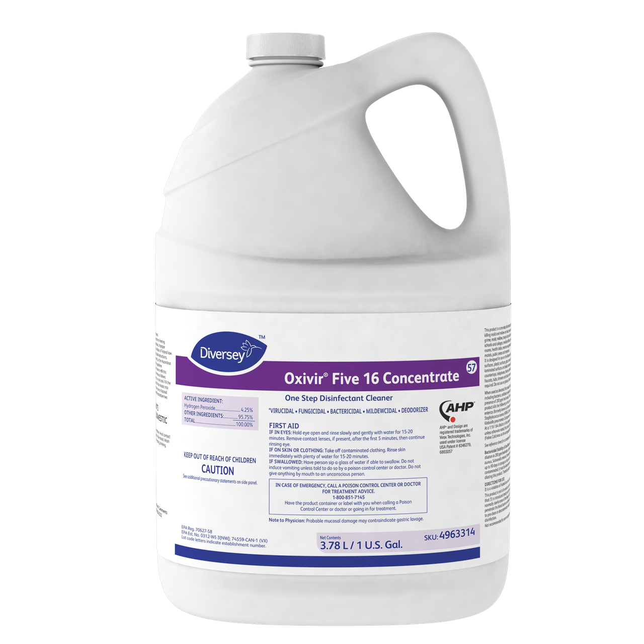 Oxivir® Five 16 One-Step Disinfectant 1 GAL Multi Surface Liquid Concentrate Accelerated Hydrogen Peroxide (AHP®) 4/Case