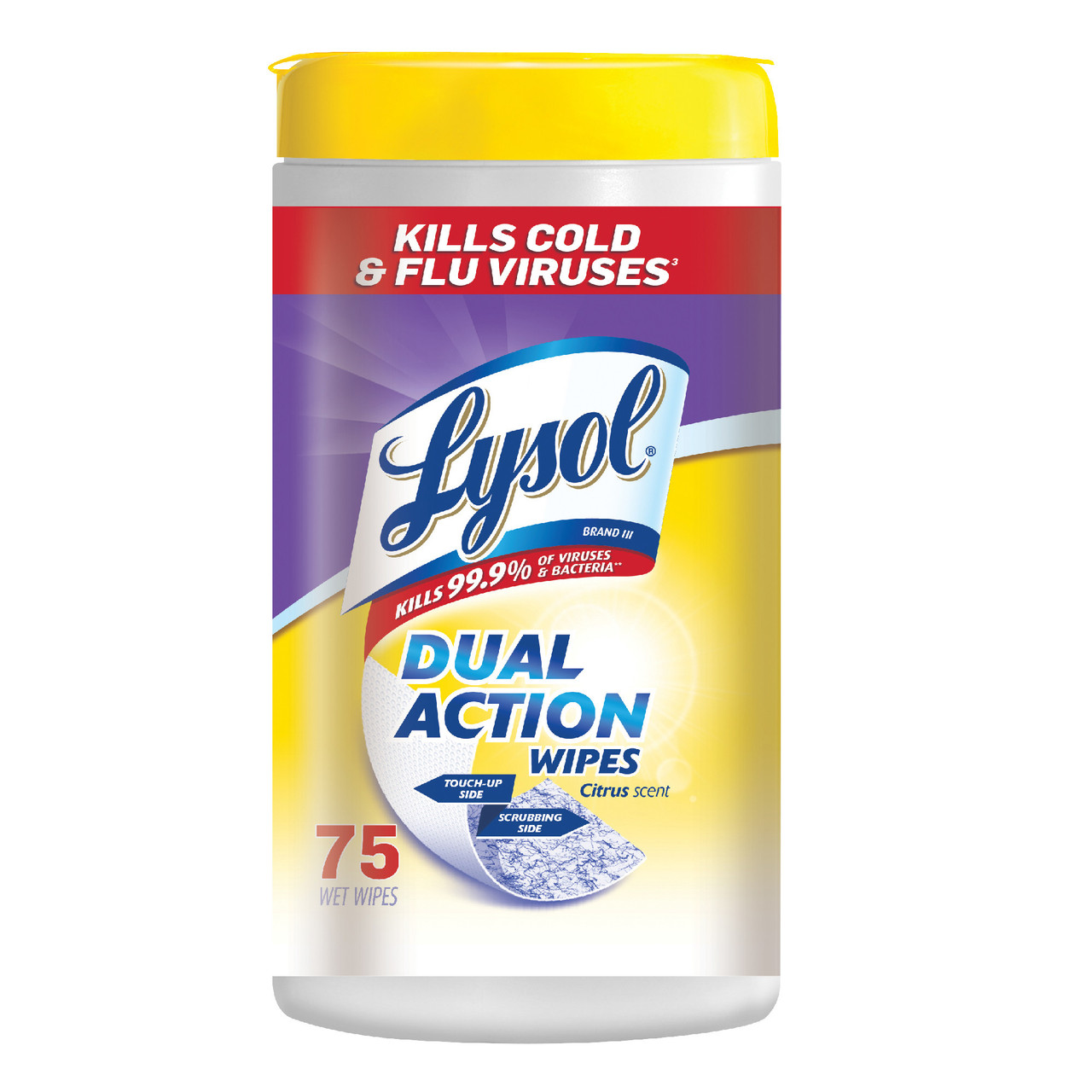 Lysol® Citrus Scent Disinfectant 7X8 IN Wipes Dual Action Ready to Use 75 Sheets/Pack