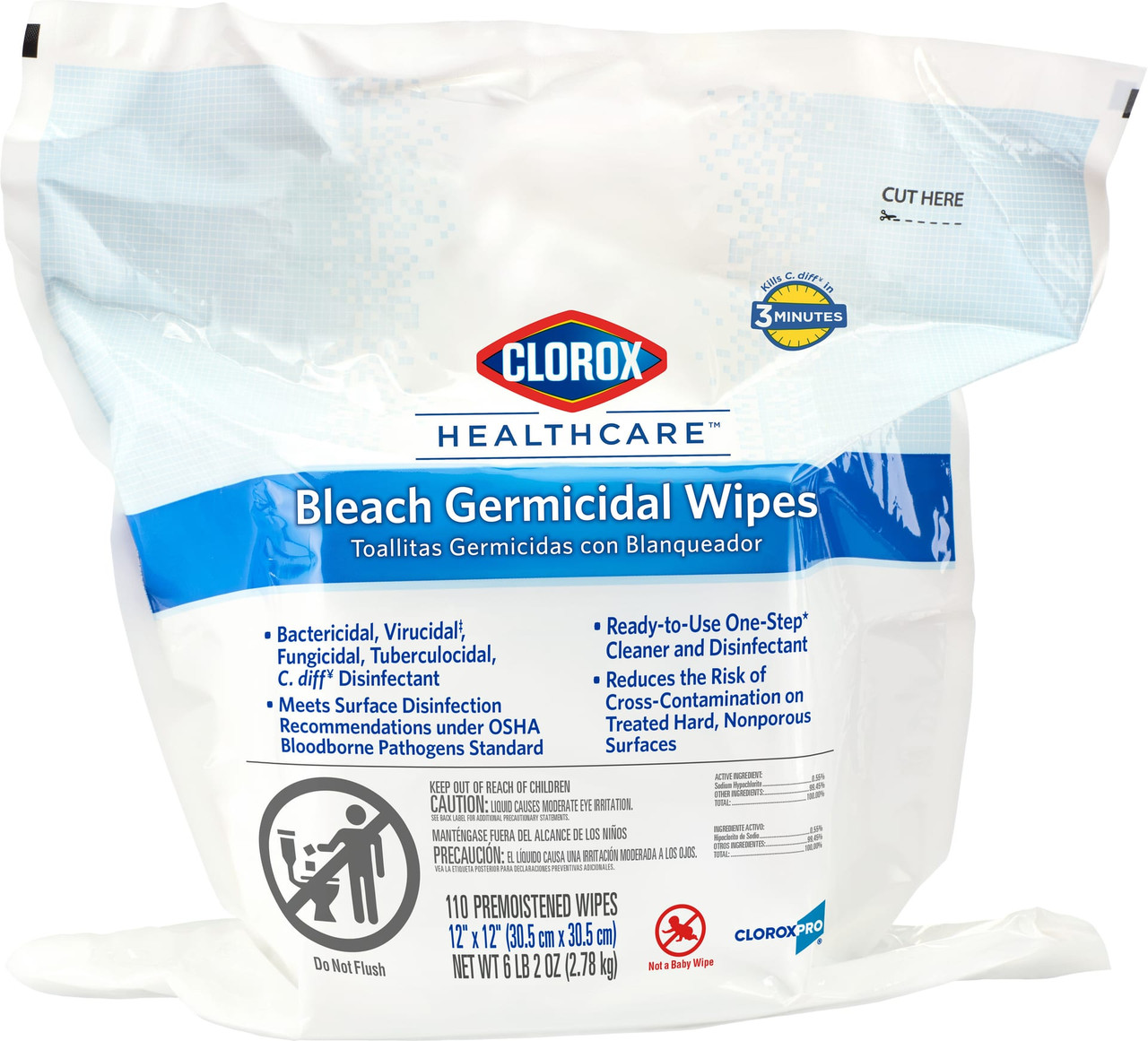Clorox Healthcare® Bleach Germicidal Unscented 1-Step Disinf Multi Surf Wipe Antibac Refill 110 Count/Pack 2 Packs/Case