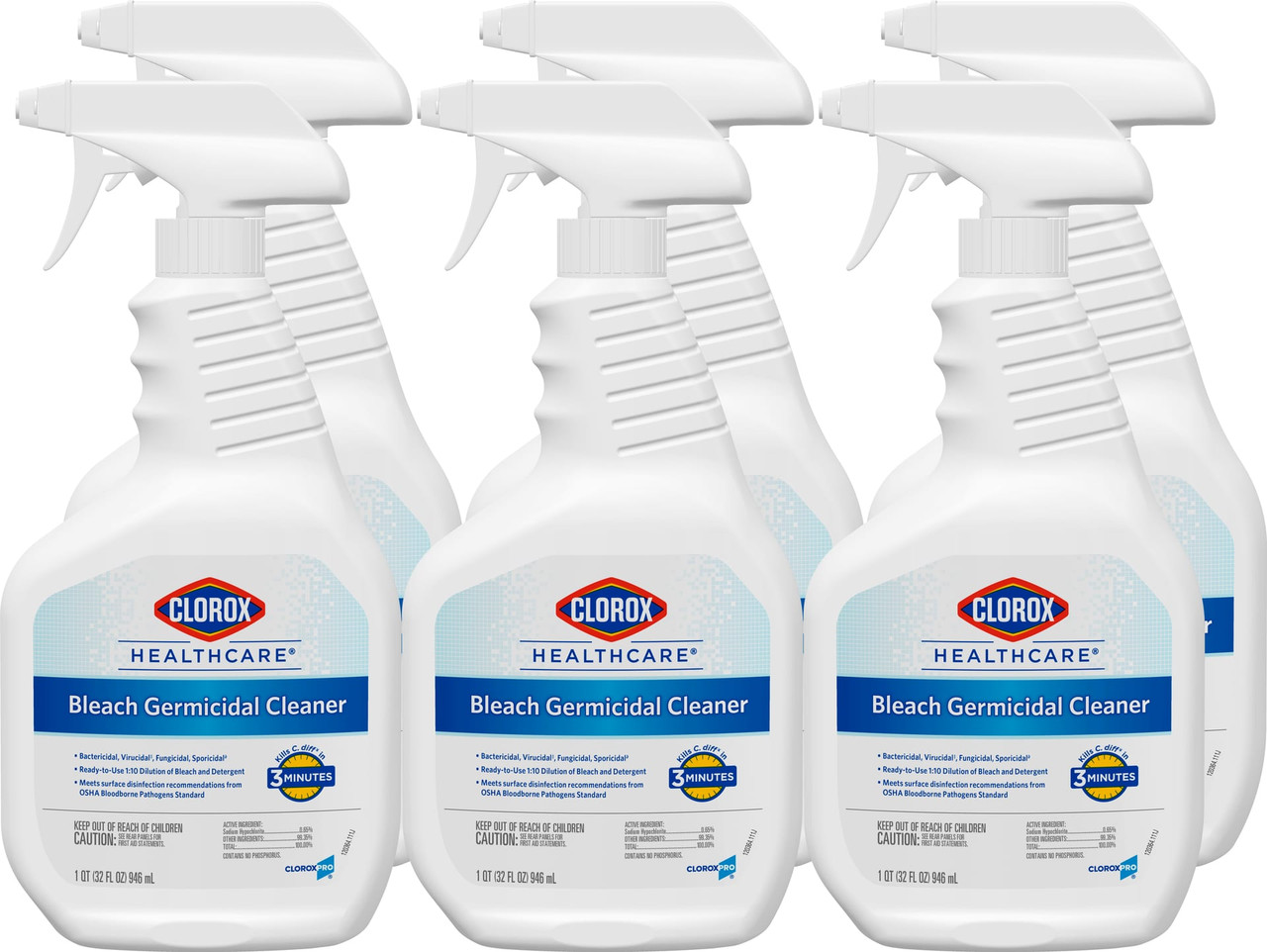 Clorox Healthcare® Fruity Floral Bleach Germicidal 1-Step Disinf Clnr & Deod 1 QT Multi Surf RTU Spray Antibac 6/Case