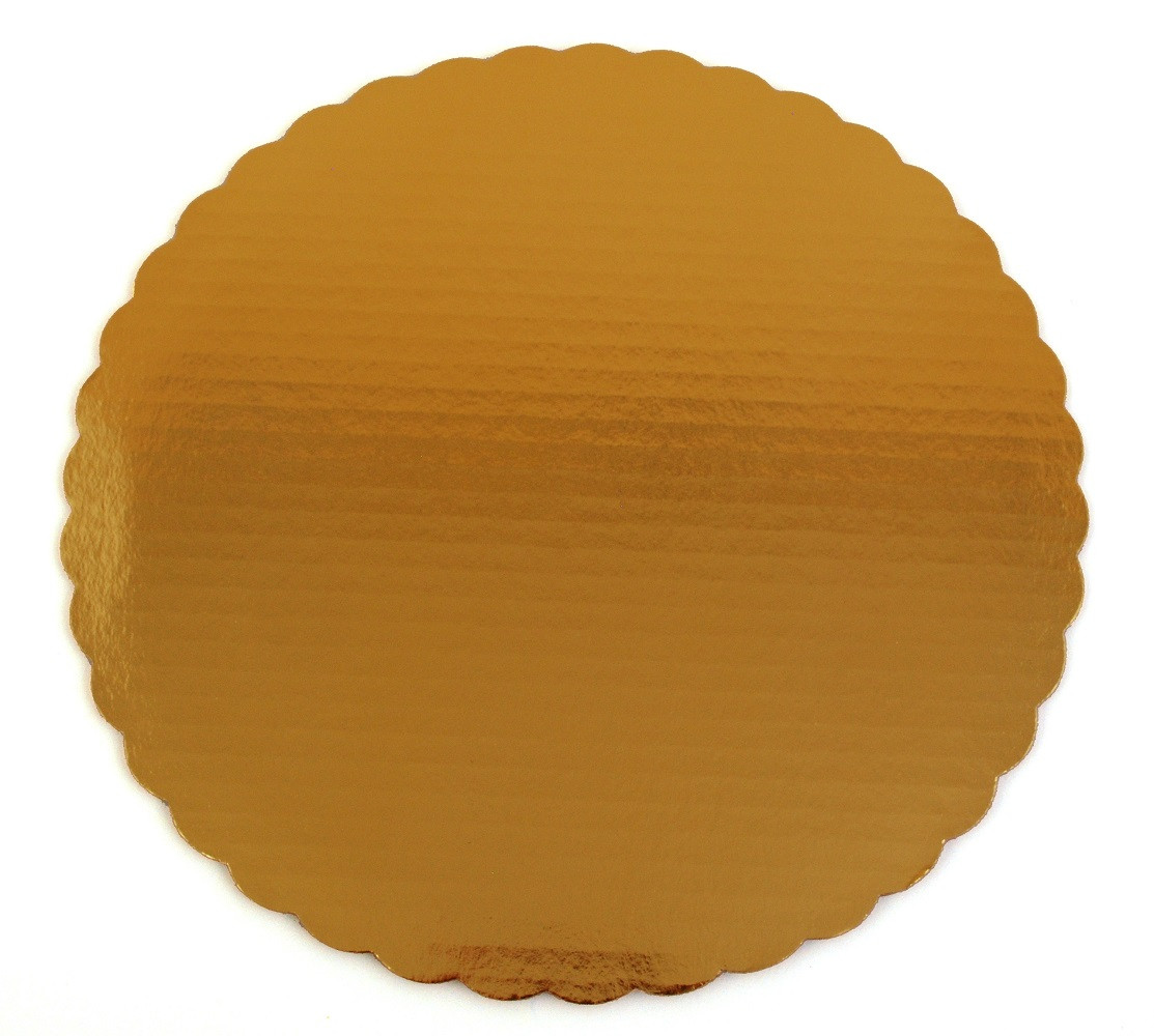 Cake Board 12 IN Corrugated Paperboard Gold Circle Scalloped Single Wall 100/Case