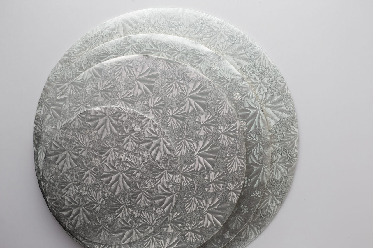 Cake Board 14X0.5 IN Paperboard Silver Round Embossed 12/Case