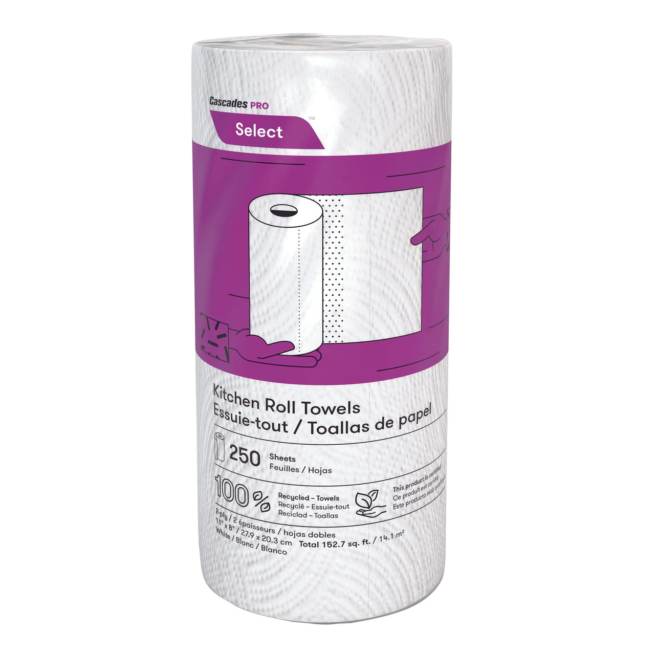 Cascades PRO Household & Kitchen Roll Paper Towel Jumbo 2PLY 250 Sheets/Pack 12 Packs/Case 3000 Sheets/Case