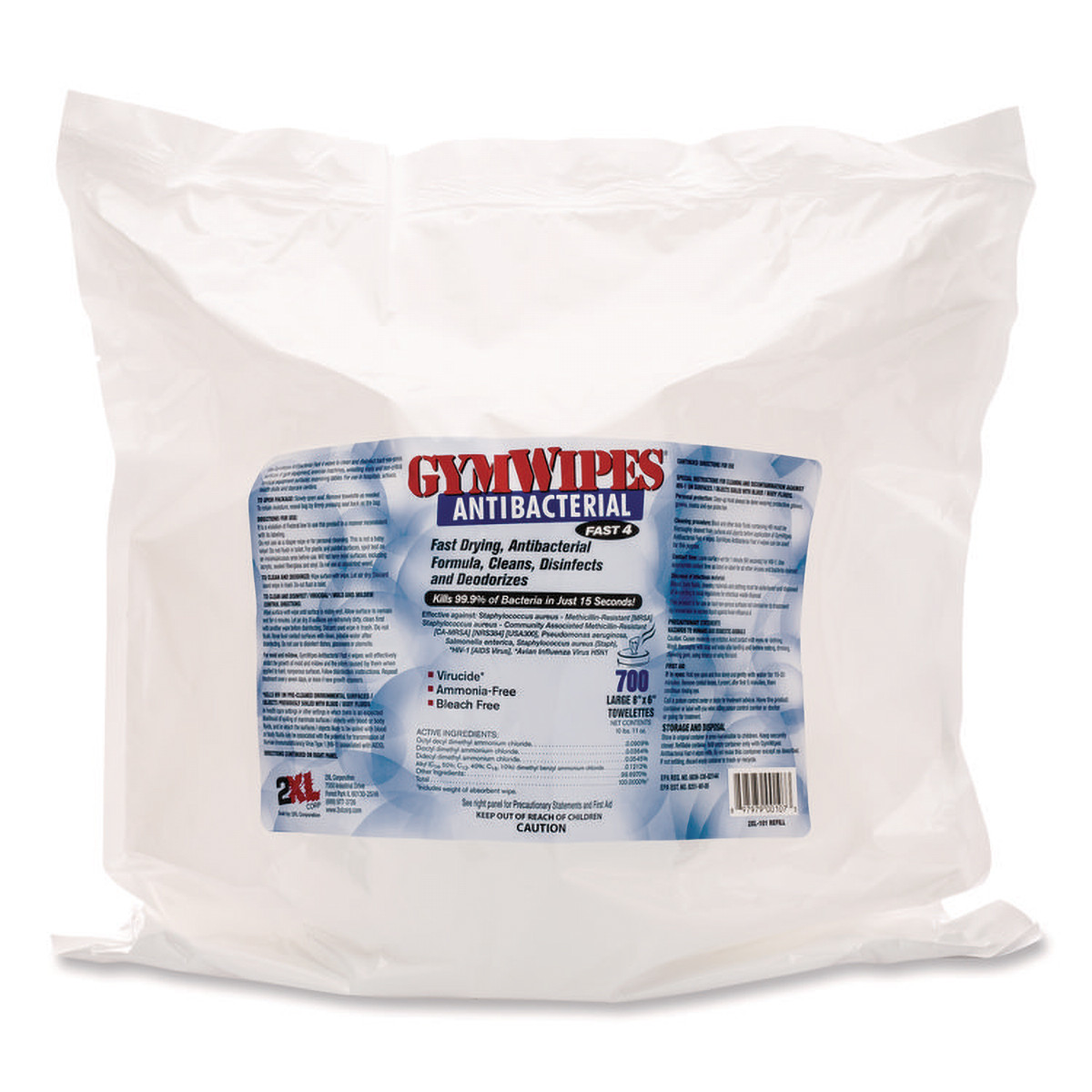 Gym Equipment Wipe 6X8 IN Rayon Cellulose Fresh Antibacterial 700 Count/Pack