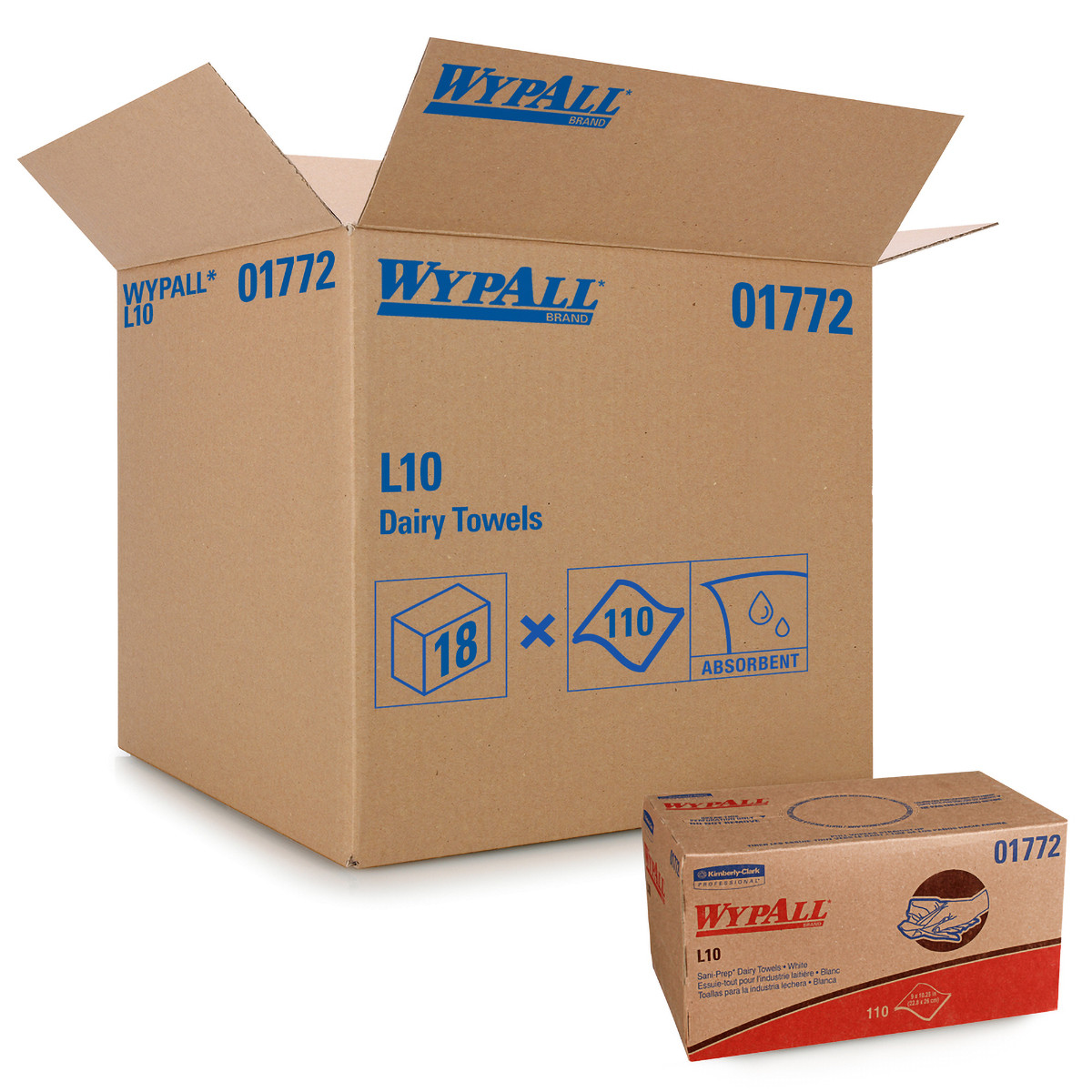 WypAll® Cleaning Towel 9X10.25 IN HydroKnit White Pop-Up Box Dairy 110 Count/Box 18 Box/Case 1980 Count/Case