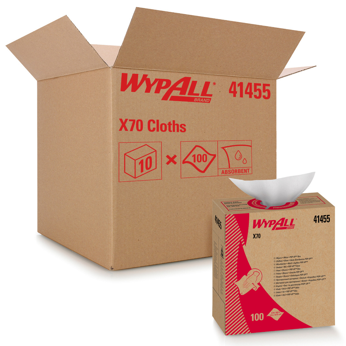 WypAll® PowerClean™ X70 Workhorse Cleaning Wipe 8.34X16.8 IN White Pop-Up Box Medium Duty 96 Sheets/Pack 10 Packs/Case
