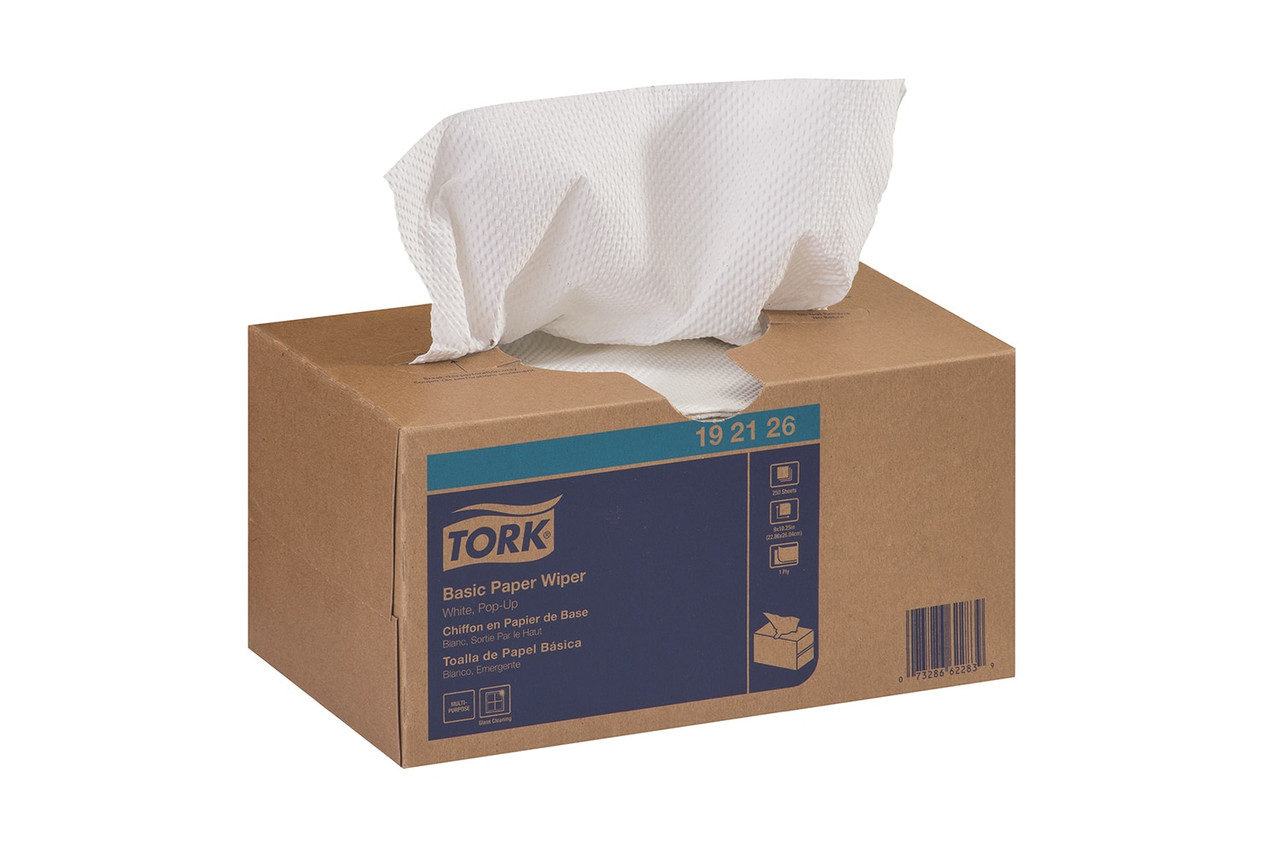 Tork Cleaning Wipe 10.25X9 IN Paper White 1/2 Fold Pop-Up Box Refill Basic 250 Count/Pack 24 Packs/Case