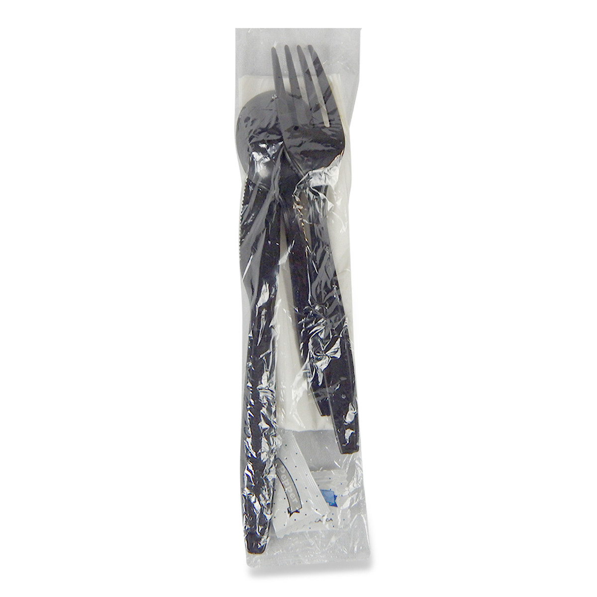 Victoria Bay 4PC Cutlery Kit PP Black Heavyweight With White 2PLY 12X16 Napkin,Fork,Knife,Spoon 250/Case