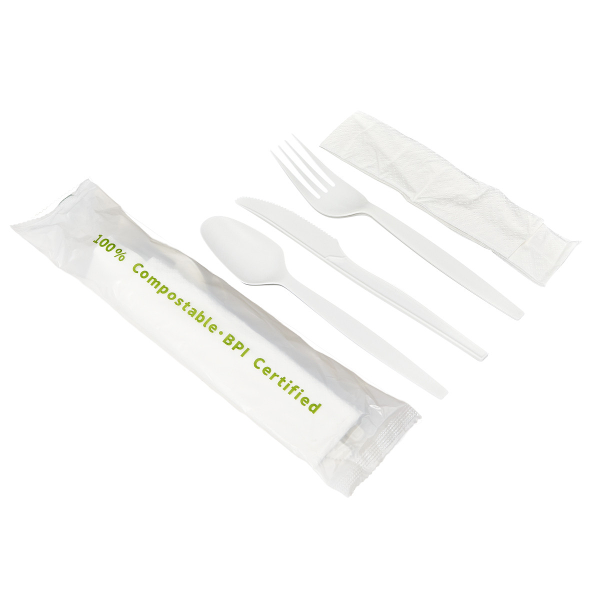 Victoria Bay Cutlery Kit CPLA White Heavyweight With Napkin,Fork,Knife,Teaspoon 200/Case