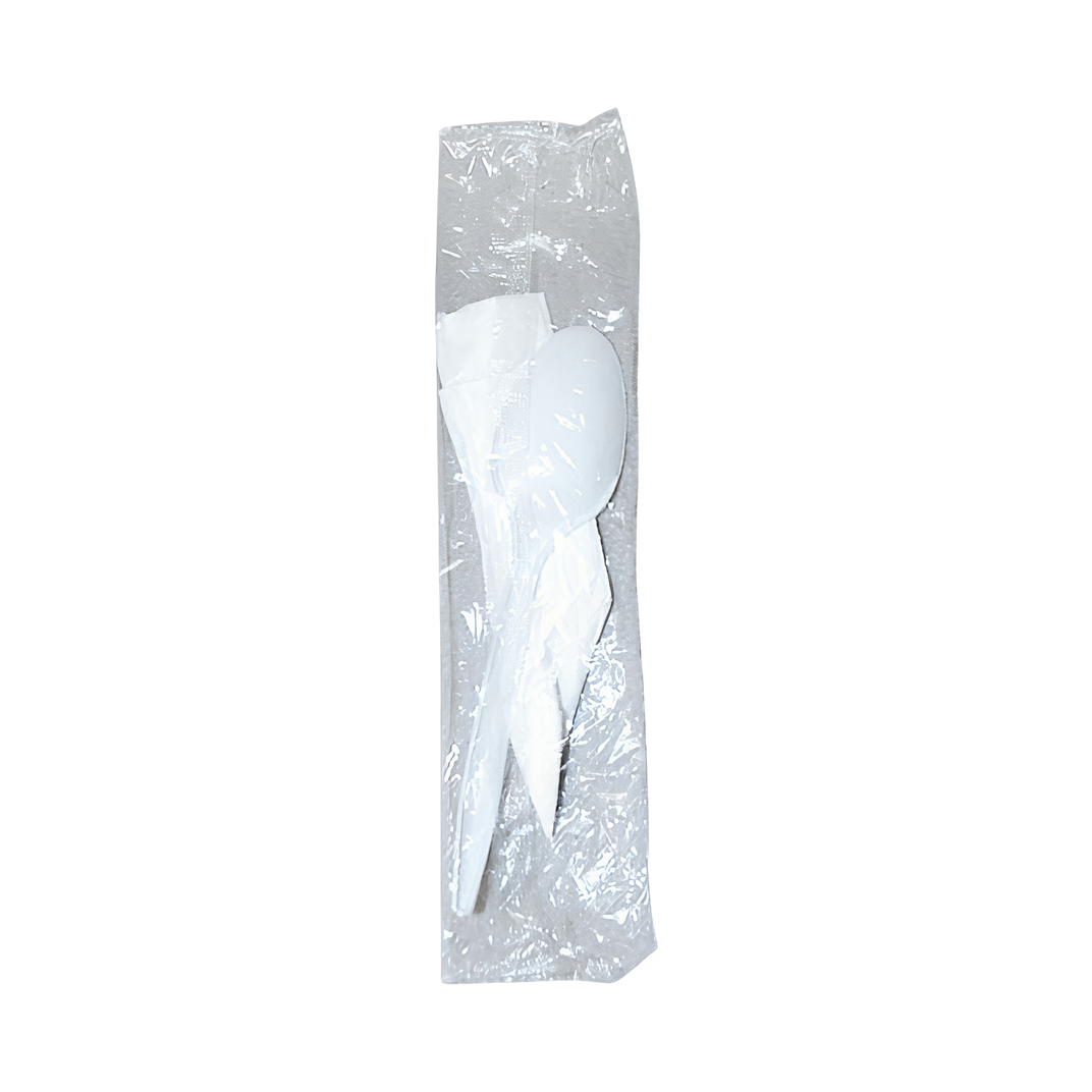 Victoria Bay 2PC Cutlery Kit PP White Medium Weight With 1PLY Napkin, Teaspoon 2000/Case