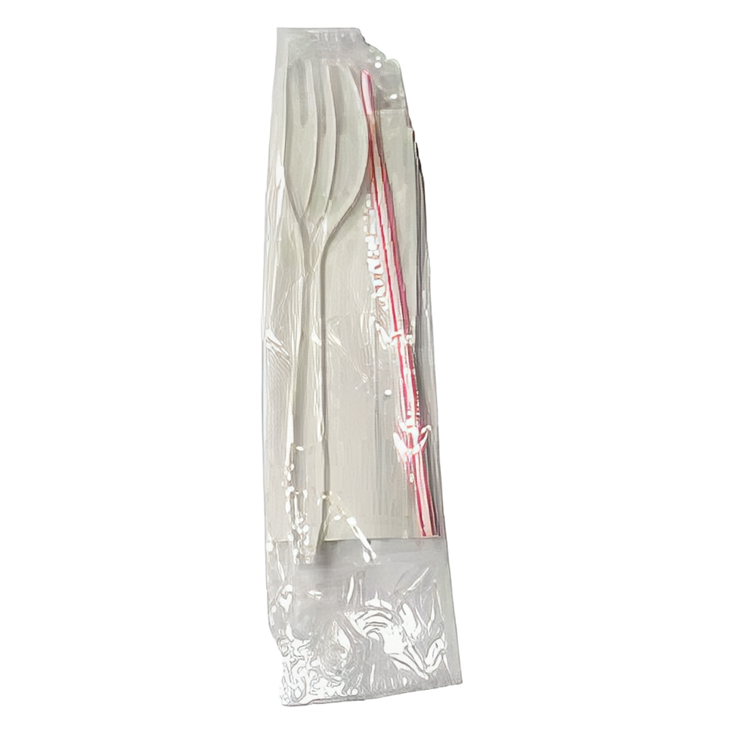 3PC Cutlery Kit Medium Weight With Napkin,Fork,Milk Straw 1000/Case