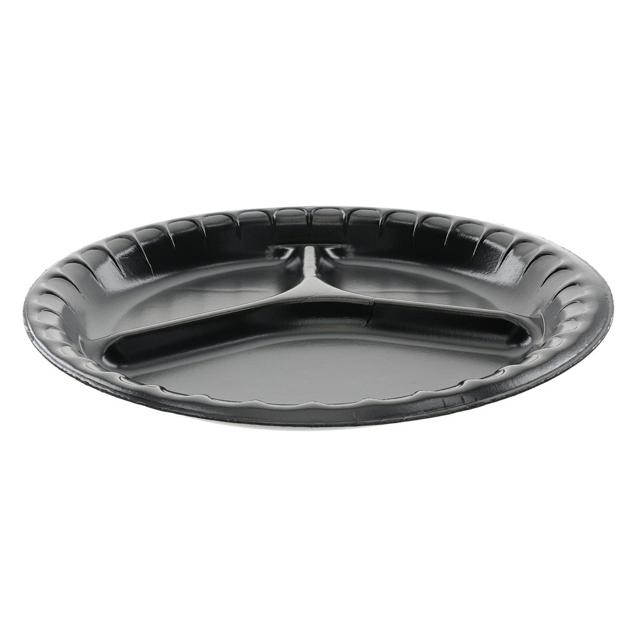 Plate 10X1 IN 3 Compartment Polystyrene Foam Black Laminated 540/Case