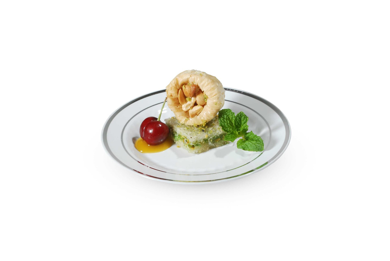 Plate 9 IN Plastic White Silver Round 120/Case