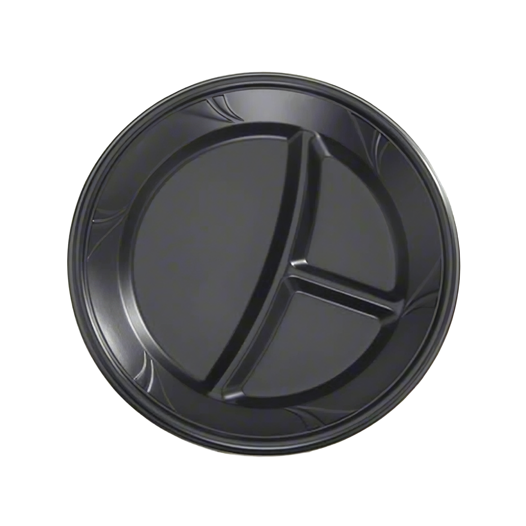 WNA Plate 10.25 IN 3 Compartment Black 400/Case