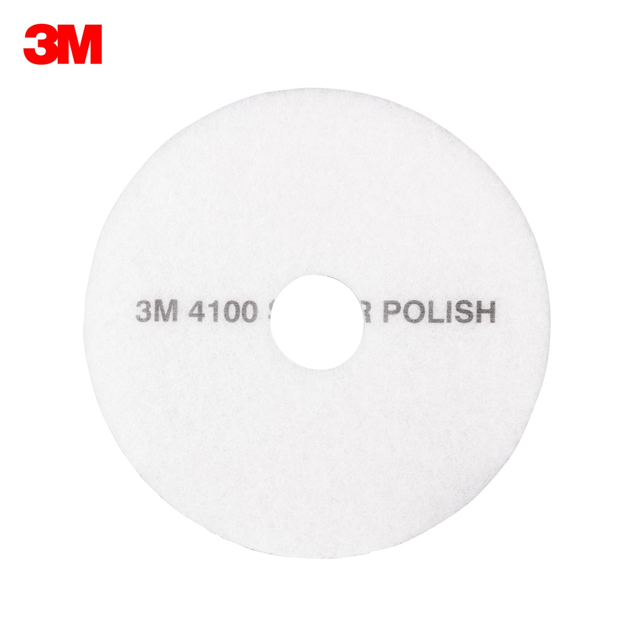 3M™ 4100 Scrubbing Pad 14X1 IN White Non-Woven Polyester Fiber 175-600 RPM Center Hole 5/Case