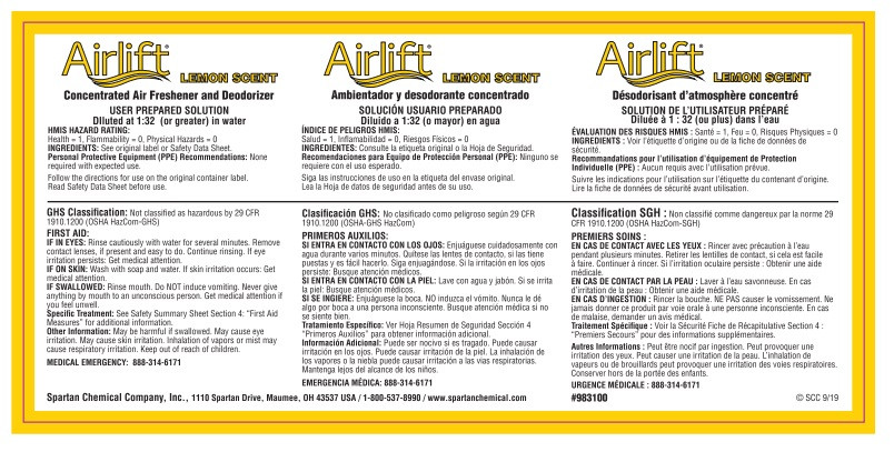 Airlift Lemon Scent General Purpose Concentrated Air Freshener and Deodorizer Product Label 1/Each