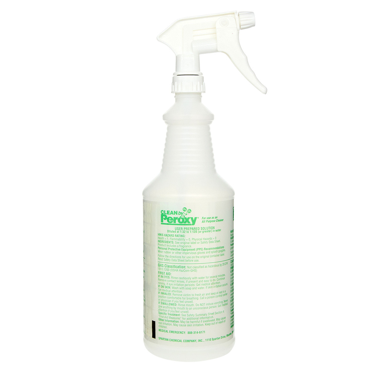 Clean by Peroxy All Purpose Cleaner Spray Bottle & Trigger Sprayer 32 FLOZ Plastic Clear White 12/Case