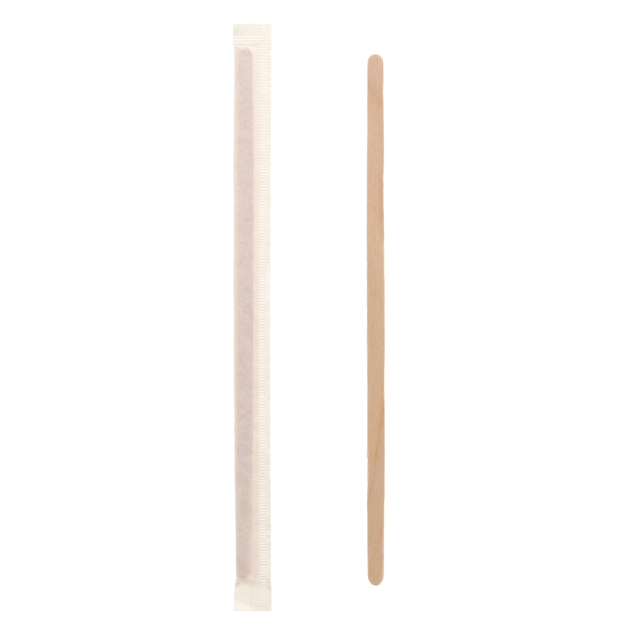 Stirrer 7.5 IN Wood Natural Paper Wrapped Flat 500 Count/Pack 10 Packs/Case 5000 Count/Case