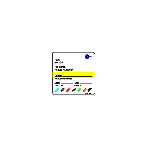 Universal Shelf Life Label 2X2 IN Dissolvable Bilingual 750/Roll
