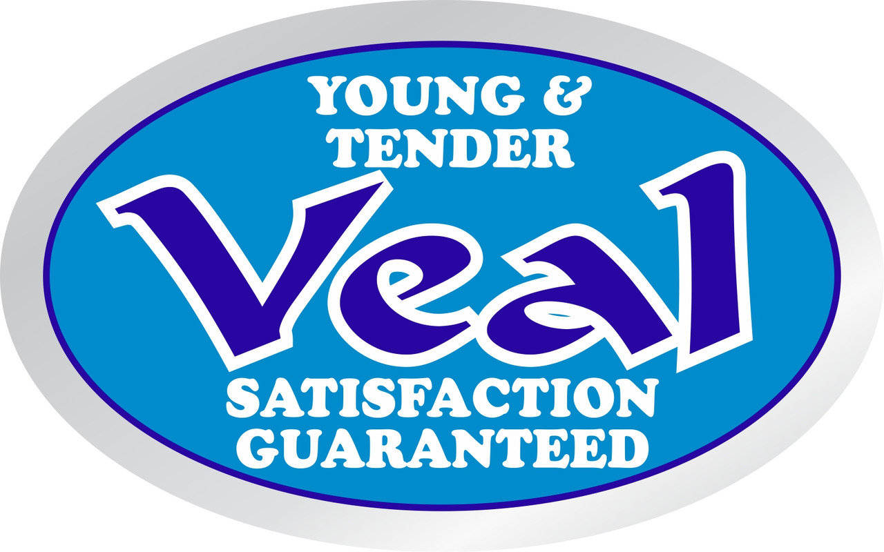 Young & Tender Veal Meat Label 1.25X2 IN Silver Blue White Oval Foil 500 Count/Roll 20 Rolls/Case 10000 Count/Case