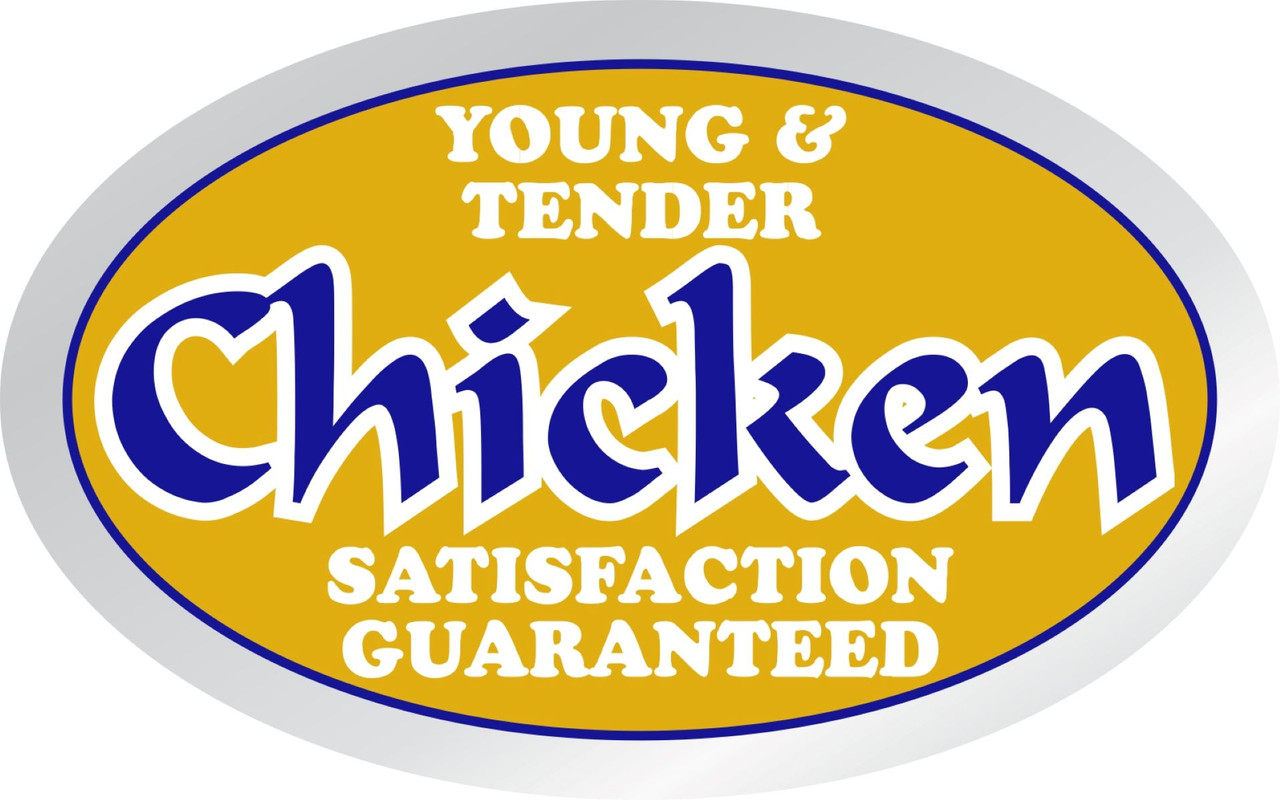 Young & Tender Chicken Meat Label 1.25X2 IN Silver Yellow White Blue Oval Foil 500 Count/Roll 20 Rolls/Case